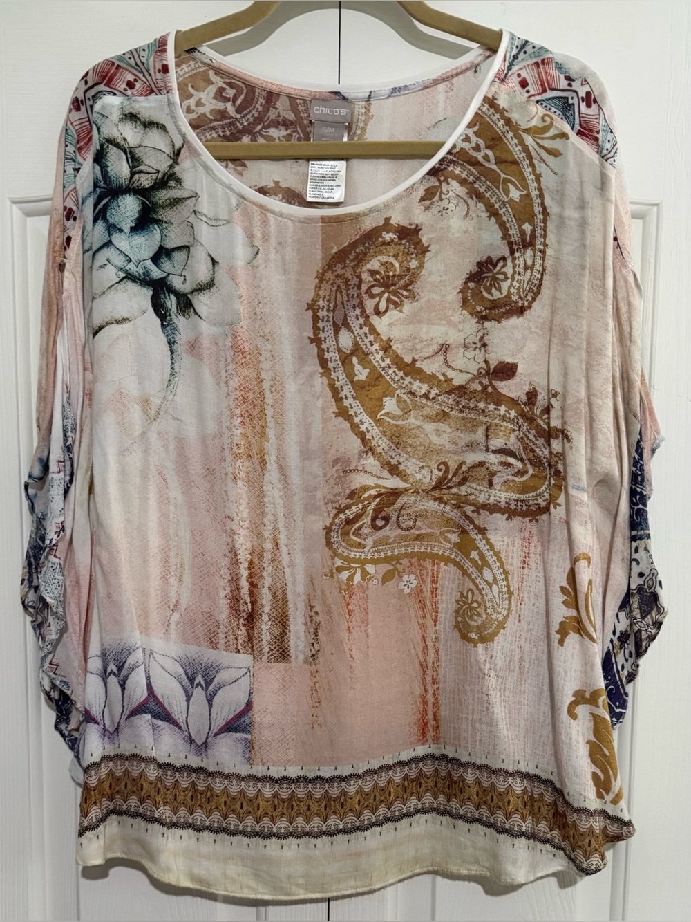 2 for $20 Tops Lightweight Split Sleeve Batwing Blouse Abstract Paisley SZ S/M